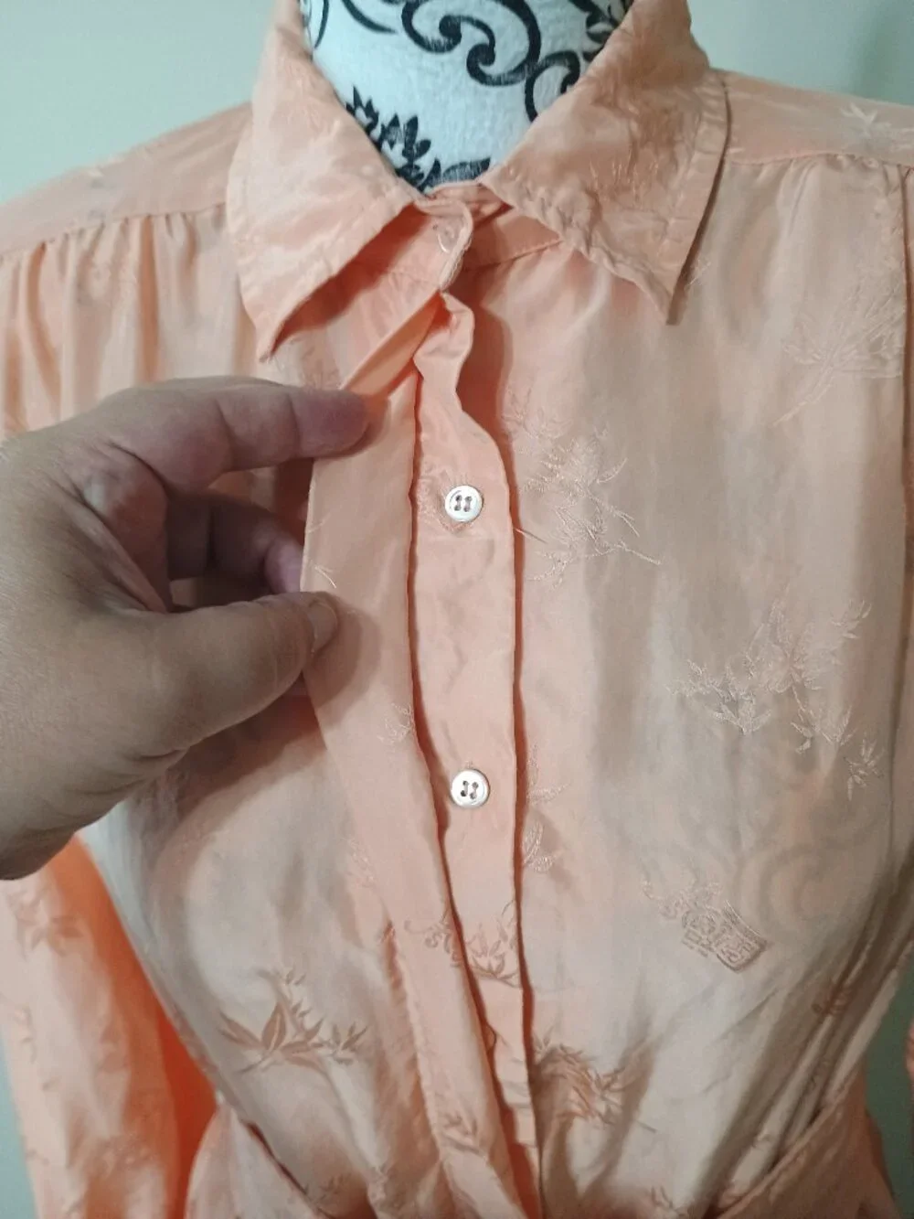 Vintage CASI Silk Jaquard Midi Dress Size 12 Peach with Pockets